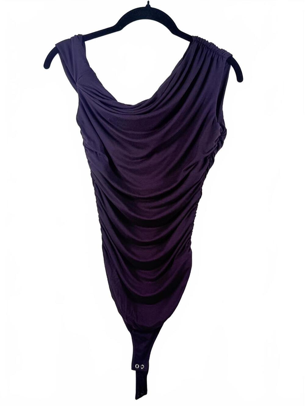 AGOLDE Draped Cowl Neck Bodysuit - Plum‎ Purple Ruched Sleeveless - Size XS